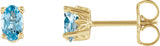 14K Gold Natural Aquamarine Oval 4-Prong Scroll Setting Stud Earrings - Yellow Gold