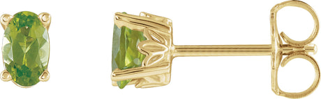 14K Gold Natural Peridot Oval 4-Prong Scroll Setting Stud Earrings - Yellow Gold