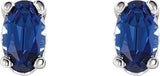 14K Gold Lab-Grown Blue Sapphire Oval 4-Prong Scroll Setting Stud Earrings - White Gold - view 2