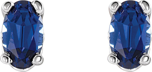 14K Gold Lab-Grown Blue Sapphire Oval 4-Prong Scroll Setting Stud Earrings - White Gold - view 2