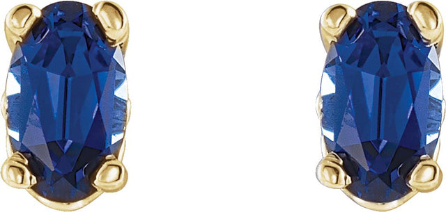 14K Gold Lab-Grown Blue Sapphire Oval 4-Prong Scroll Setting Stud Earrings - Yellow Gold - view 2