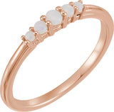 14K Gold Round Natural White Opal Accented Ring - Rose Gold