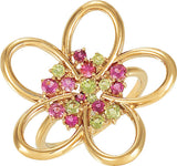 14K Gold Round Natural Pink Tourmaline Flower Ring - Yellow Gold