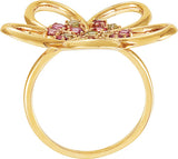 14K Gold Round Natural Pink Tourmaline Flower Ring - Yellow Gold - view 2