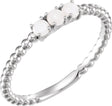Platinum Round Natural White Opal Stackable Bead Ring