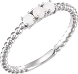 14K Gold Round Natural White Opal Stackable Bead Ring - White Gold