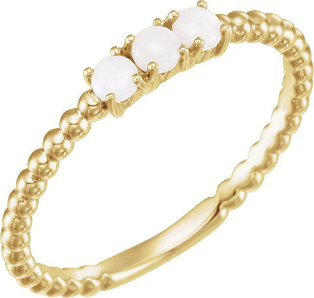 14K Gold Round Natural White Opal Stackable Bead Ring - Yellow Gold
