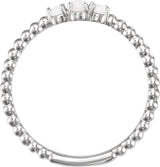 14K Gold Round Natural White Opal Stackable Bead Ring - White Gold - view 2