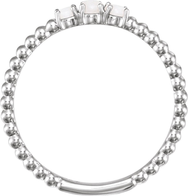 14K Gold Round Natural White Opal Stackable Bead Ring - White Gold - view 2
