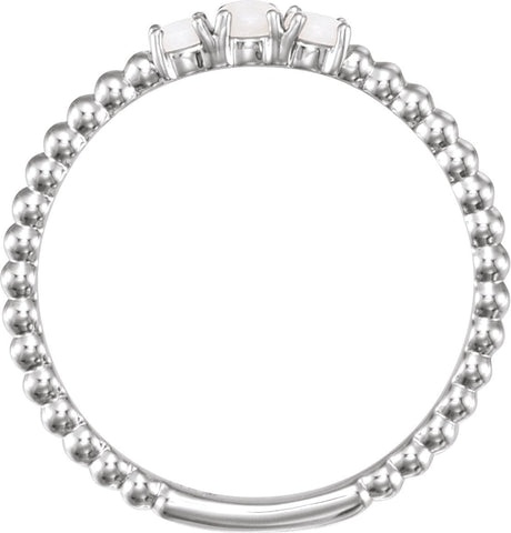 Platinum Round Natural White Opal Stackable Bead Ring - view 2