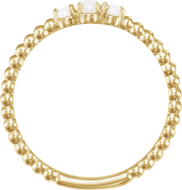 14K Gold Round Natural White Opal Stackable Bead Ring - Yellow Gold - view 2