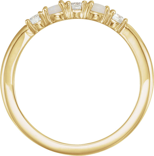 14K Gold Round Natural White Opal & Natural Diamond Stackable Ring - Yellow Gold - view 2