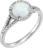 14K Gold Round Created Opal & Natural Diamond Halo-Style Birthstone Ring