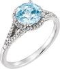 14K Gold Round Natural Sky Blue Topaz & Natural Diamond Halo-Style Birthstone Ring