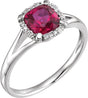 14K Gold Cushion Lab-Grown Ruby & Natural Diamond Halo-Style Birthstone Ring