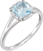 14K Gold Cushion Natural Sky Blue Topaz & Natural Diamond Halo-Style Birthstone Ring