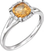 14K Gold Cushion Natural Citrine & Natural Diamond Halo-Style Birthstone Ring