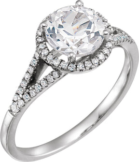 14K Gold Round Lab-Grown White Sapphire & Natural Diamond Halo-Style Birthstone Ring