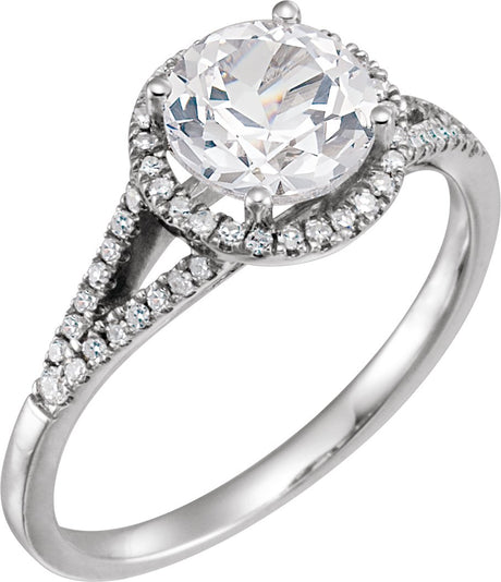 14K Gold Round Lab-Grown White Sapphire & Natural Diamond Halo-Style Birthstone Ring