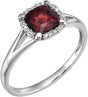14K Gold Cushion Natural Mozambique Garnet & Natural Diamond Halo-Style Birthstone Ring – 6x6mm