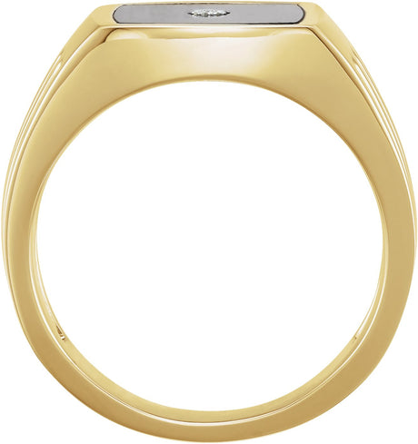 14K Gold Fancy Natural Black Onyx & Natural Diamond Accented Grooved Ring - view 2