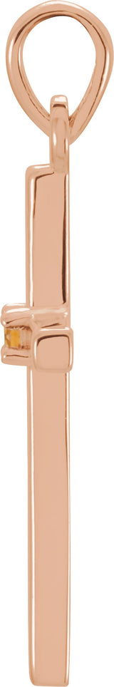 14K Gold Round Natural Citrine Birthstone Cross Pendant - Rose Gold - view 4