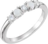 Platinum Round Natural White Opal & Natural Diamond Stackable Ring