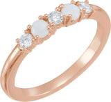 14K Gold Round Natural White Opal & Natural Diamond Stackable Ring - Rose Gold
