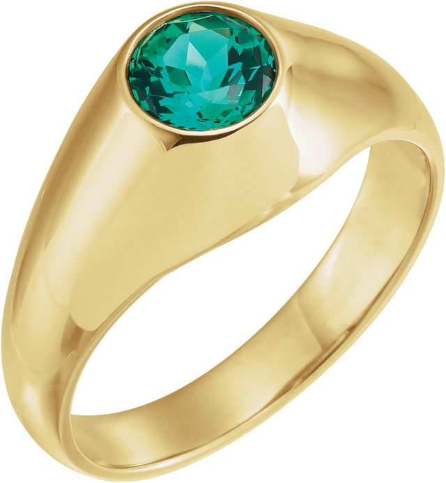 14K Gold Round Lab-Grown Emerald Bezel-Set Solitaire Ring – 6.5mm Stones - Yellow Gold
