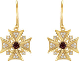 14K Gold Round Natural Mozambique Garnet & Natural Diamond Vintage-Inspired Cross Earrings - Yellow Gold - view 2