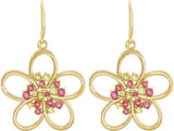 14K Gold Round Natural Peridot Flower Earrings - Yellow Gold - view 2