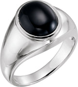 14K Gold Oval Natural Black Onyx Solitaire Ring - White Gold