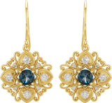 14K Gold Round Natural London Blue Topaz & Natural Diamond Vintage-Inspired Filigree Earrings II - Yellow Gold - view 2