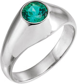 14K Gold Round Lab-Grown Emerald Bezel-Set Solitaire Ring – 6.5mm Stones - White Gold