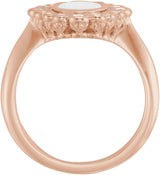 14K Gold Oval Natural White Opal & Natural Diamond Halo-Style Ring – 8x6mm - Rose Gold - view 2