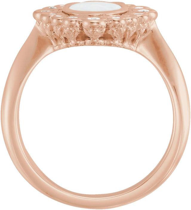 14K Gold Oval Natural White Opal & Natural Diamond Halo-Style Ring – 8x6mm - Rose Gold - view 2
