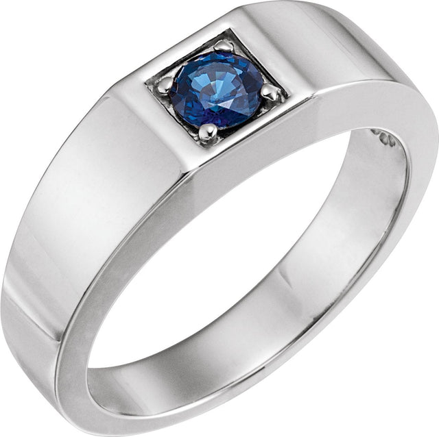 14K Gold Round Natural Blue Sapphire Solitaire Ring – 5mm Stones - White Gold