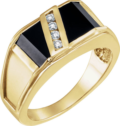 10K Gold Natural Black Onyx & Natural Diamond Accented Ring - Yellow Gold
