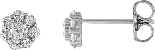 14K Gold Round Natural Diamond Cluster Earrings VII - White Gold - view 7