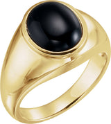 14K Gold Oval Natural Black Onyx Solitaire Ring - Yellow Gold