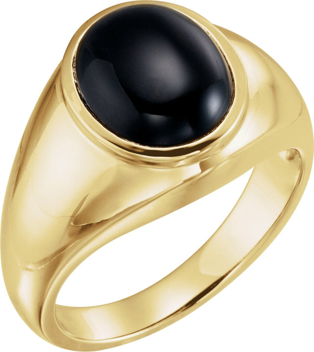 14K Gold Oval Natural Black Onyx Solitaire Ring - Yellow Gold