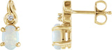 14K Gold Oval Natural White Opal & Natural Diamond Accented Earrings