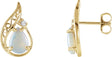 14K Gold Pear Natural White Opal & Natural Diamond Accented Cabochon Sculptural Earrings