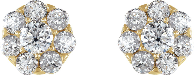 14K Gold Round Natural Diamond Cluster Earrings VII - Yellow Gold - view 4