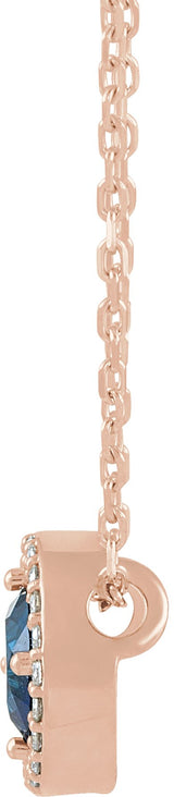 14K Gold Round Lab-Grown Blue Sapphire Halo-Style Necklace or Pendant - Rose Gold - view 5