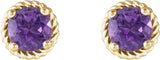 14K Gold Round Natural Amethyst Rope Earrings - Yellow Gold - view 2