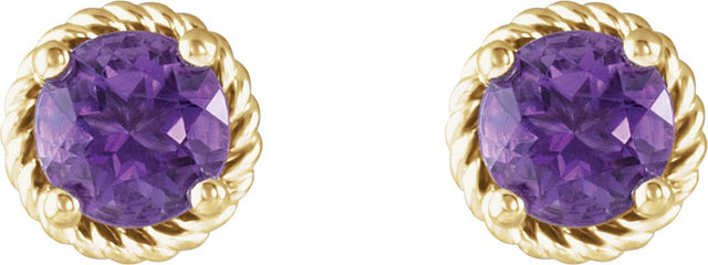 14K Gold Round Natural Amethyst Rope Earrings - Yellow Gold - view 2