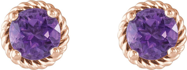 14K Gold Round Natural Amethyst Rope Earrings - Rose Gold - view 2