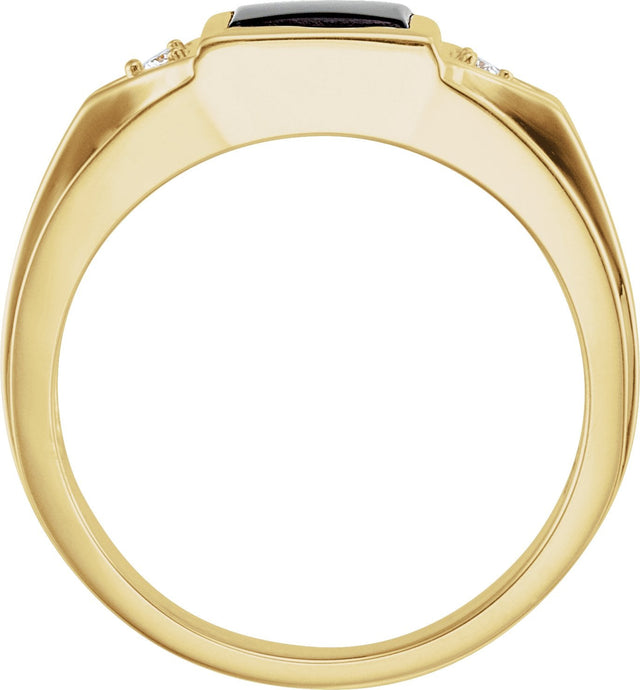 14K Gold Square Natural Black Onyx & Natural Diamond Accented Bezel-Set Ring - view 2