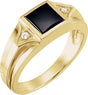 14K Gold Square Natural Black Onyx & Natural Diamond Accented Bezel-Set Ring